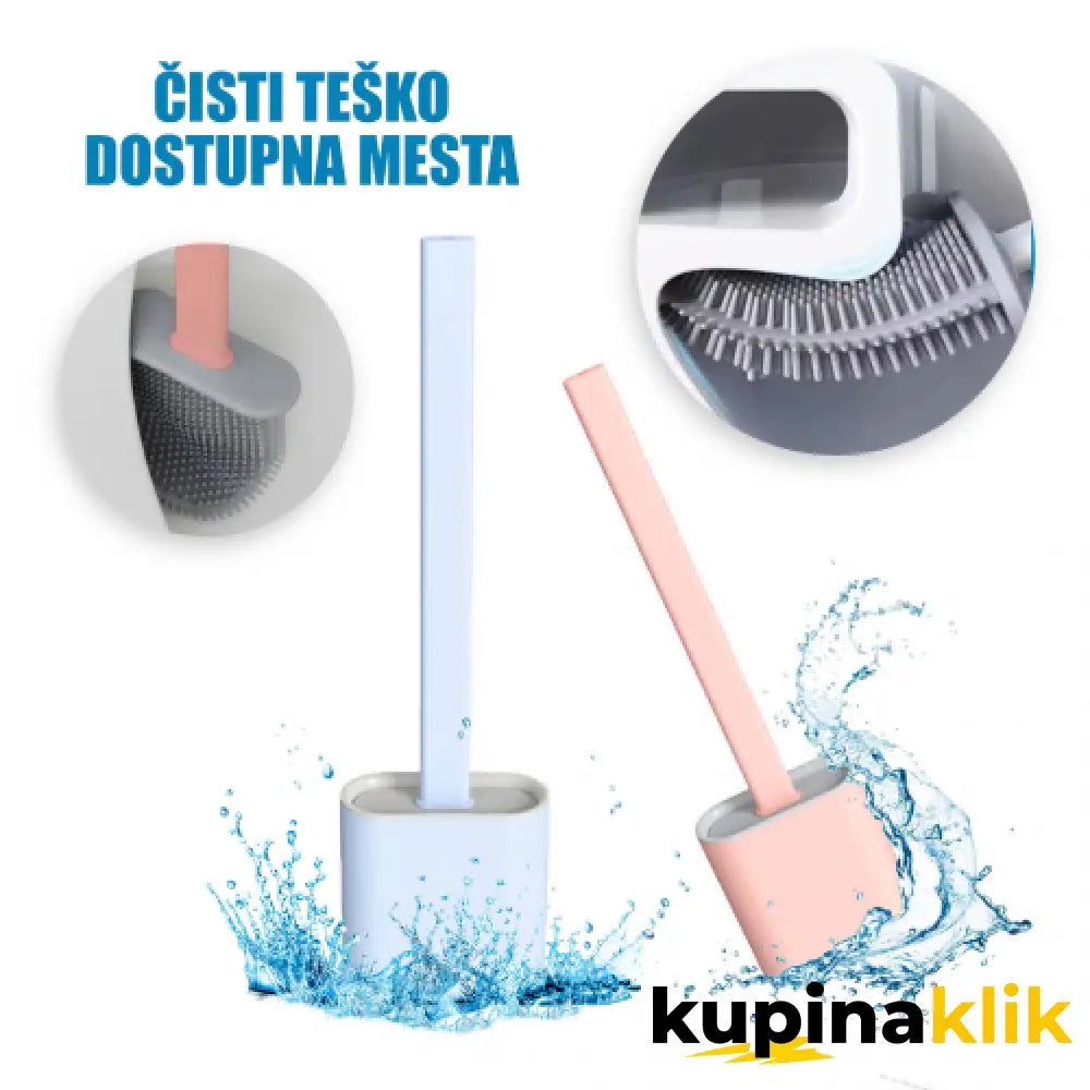 Silikonsko-gumena ergonomska četka za toalet sa držačem