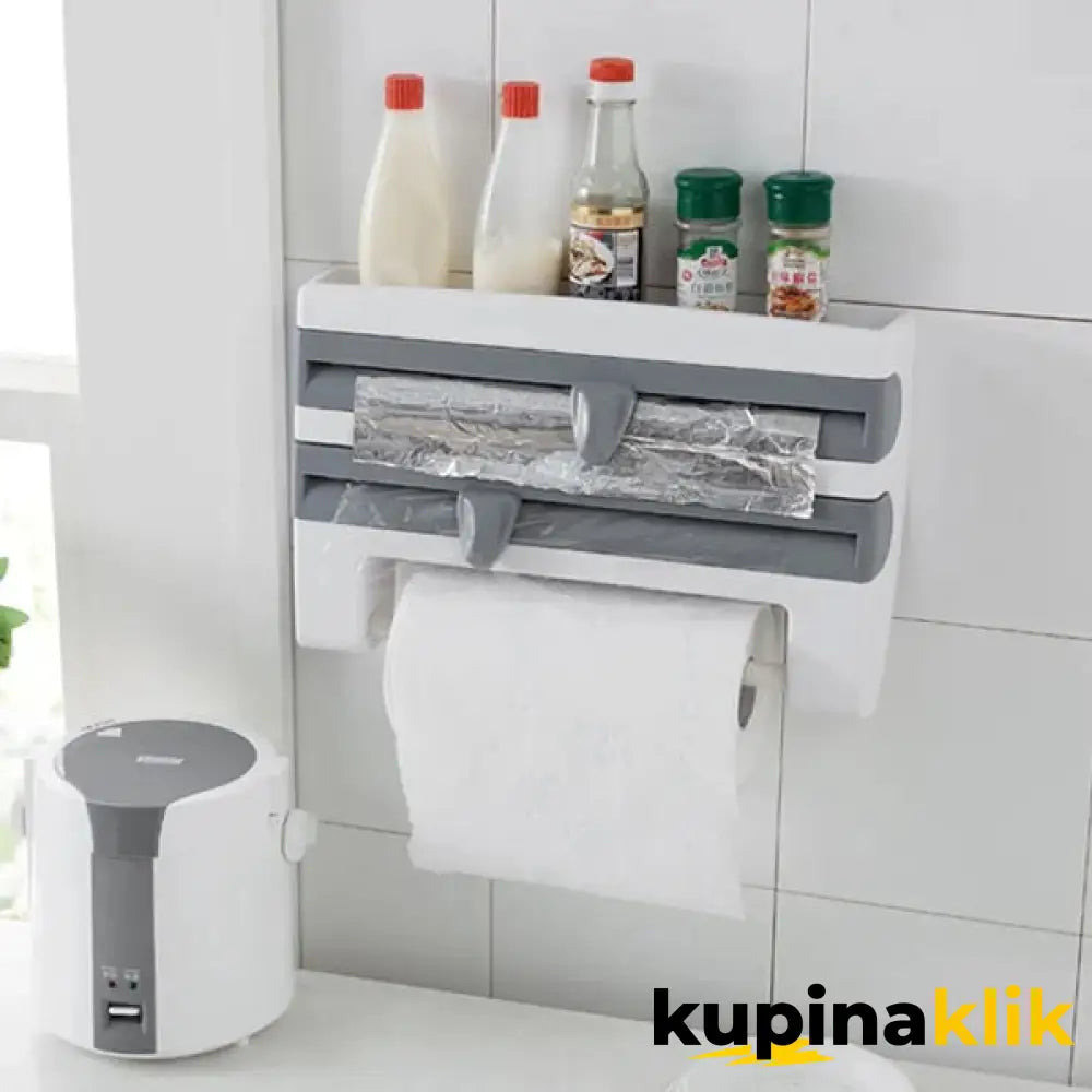 Držač za ubruse i folije - Zidni organizeri i sekač folija i ubrusa Model 1 - Sivi