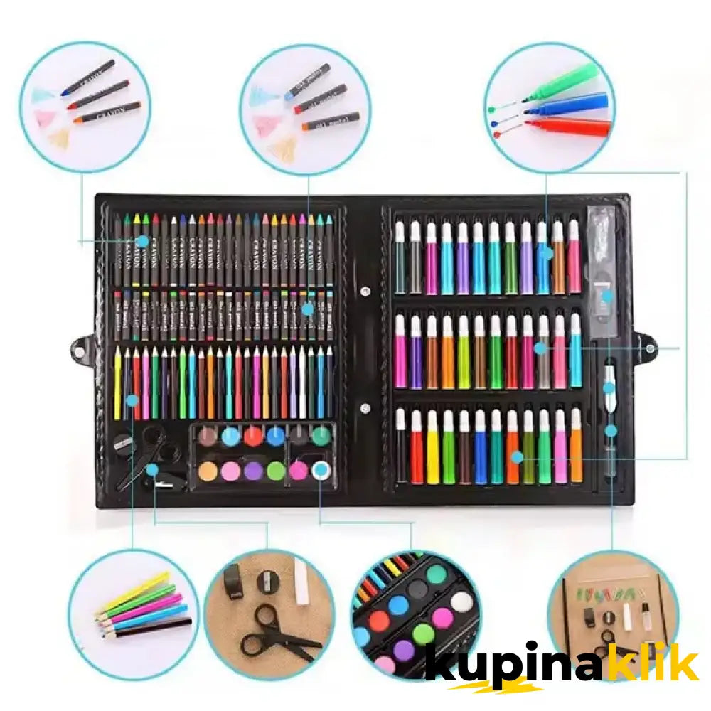Kofer set bojica flomastera i voštanih boja set 150 komada
