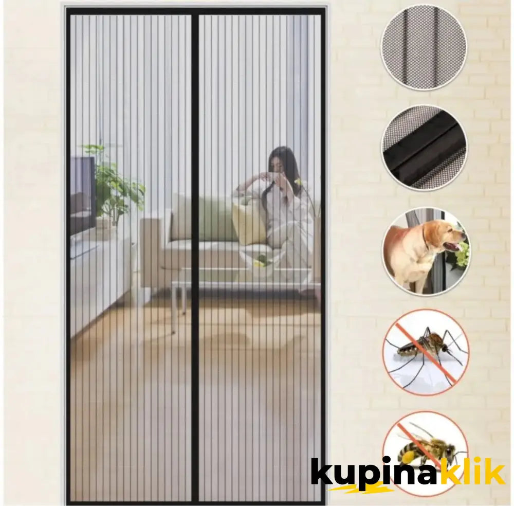 Magična magnetna mreža protiv komaraca-komarnik Crna / 100x200cm
