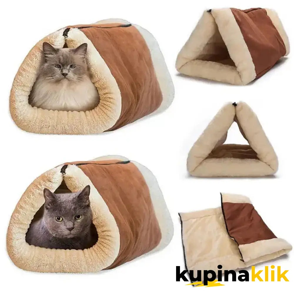 Plišani krevet i kućica za mačke