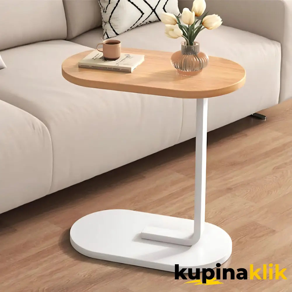 Praktičan bočni stoćić za dnevnu i spavaću sobu Hrast i belo postolje decor
