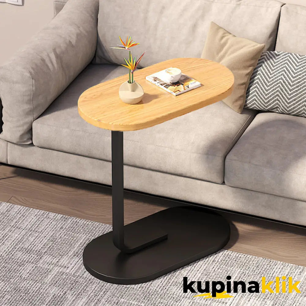 Praktičan bočni stoćić za dnevnu i spavaću sobu Hrast i mat crno postolje decor