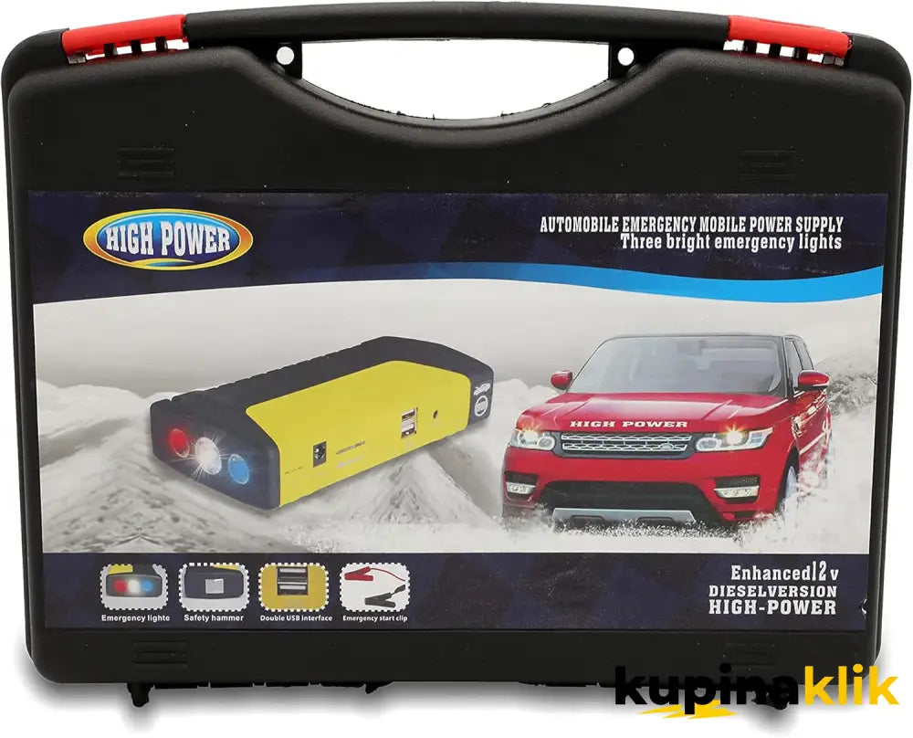 Prenosivi multifunkcionalni starter i punjač – 12000mAh (DODACI ZA PUNJENJE + NANO SPREJ + KOFER)