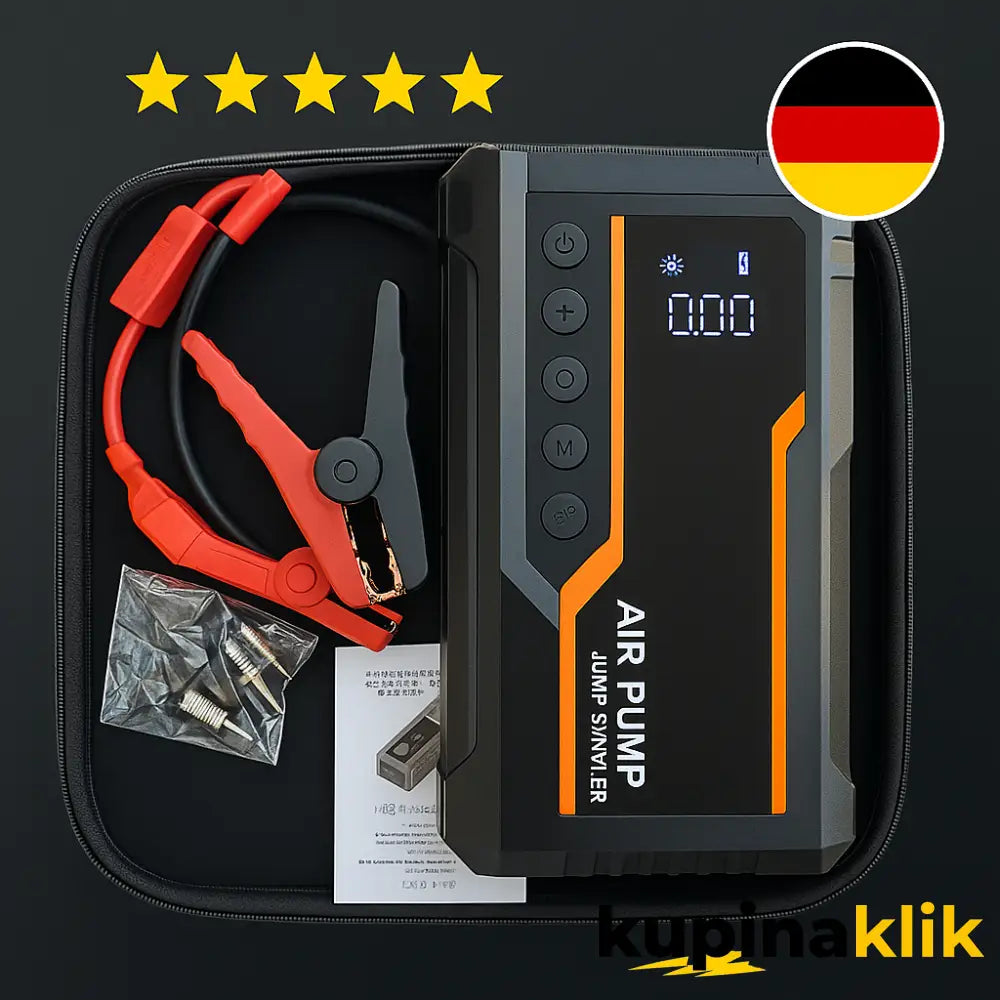 Starter sa kompresorom powerbank i lampa + KOFER + NANO SPREJ ZA OGREBOTINE