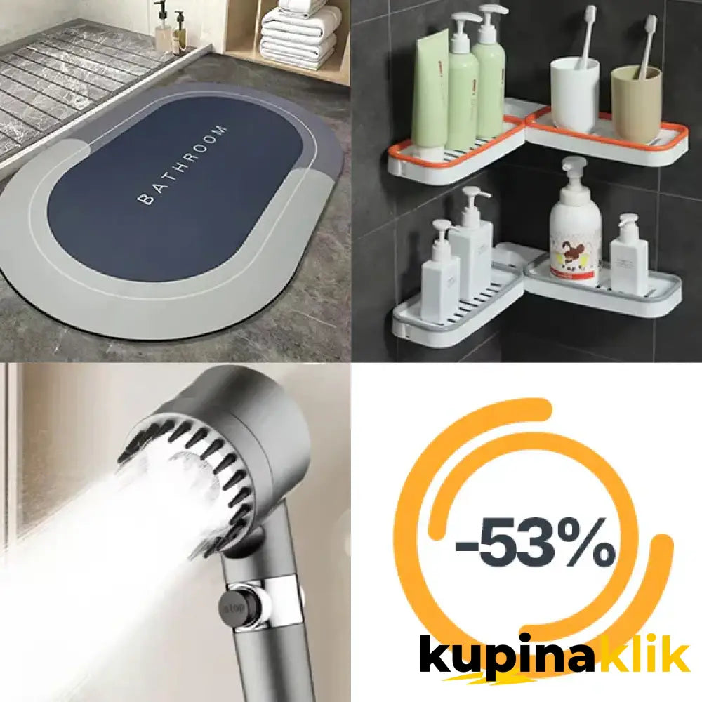 Superupijajuća prostirka turbo tuš i polica za kupatilo PAPAJA COMBO