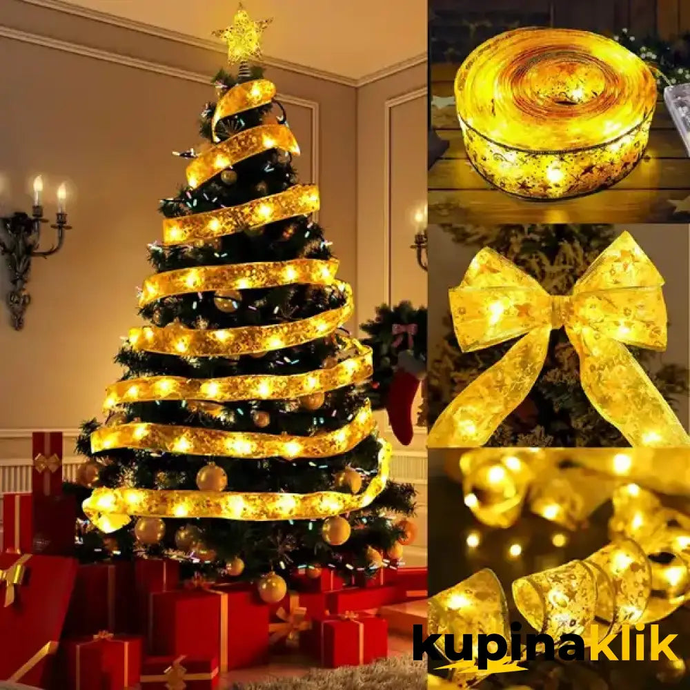 Svetleća novogodišnja traka 10 metara Zlatna